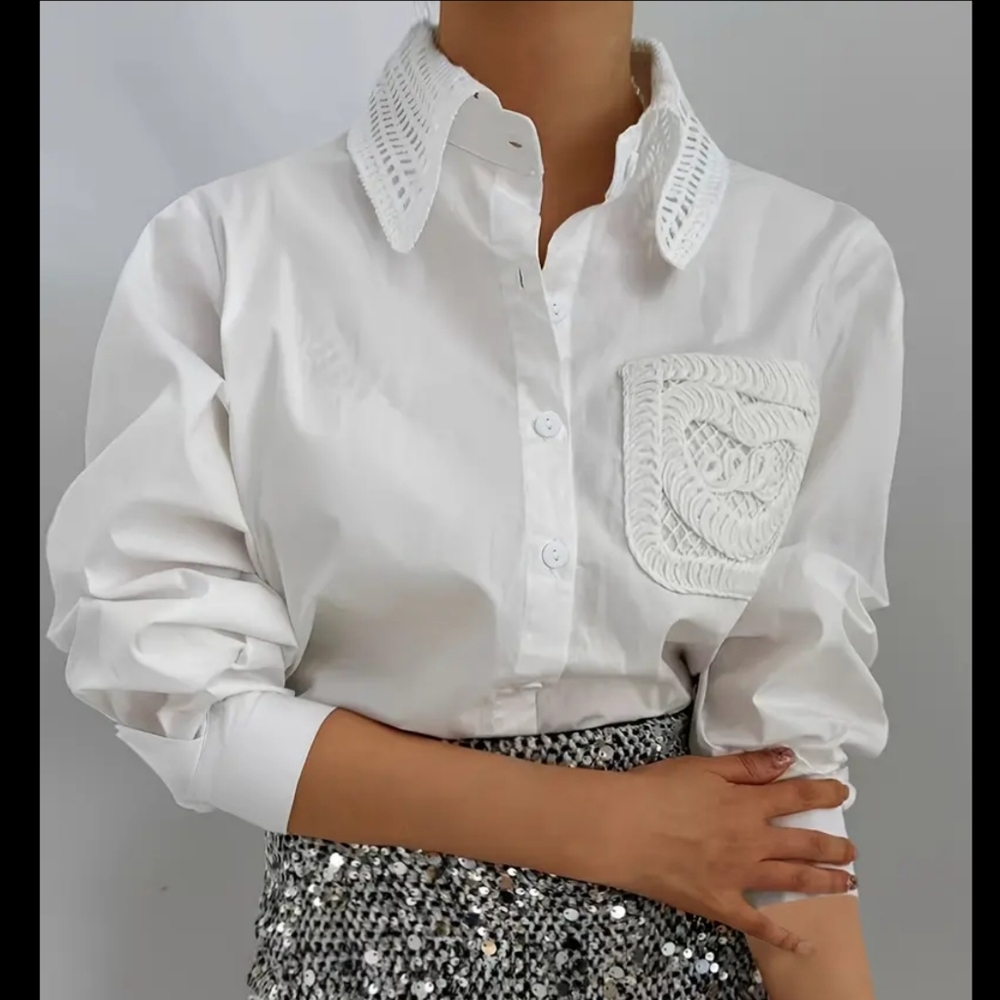 Elegant White Embroidered Women's Top - Picture 5 of 6